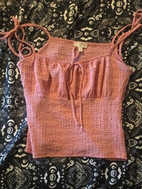 See You Monday Rose-Pink Smocked Tie-Front Camisole